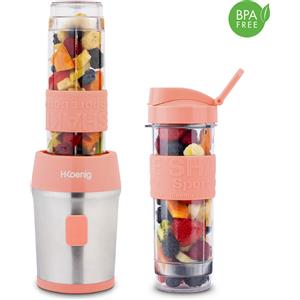 H.Koenig Mini Frullatore SMOO10 - Frullatore Compatto 570mL, Potente 300W, Senza BPA, con 2 Bottiglie Portatili e 4 Lame in Acciaio Inox