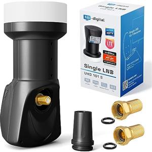 hb-digital Single LNB - Test MOLTO BUONO* - per 1 utente, filtro LTE, 1 uscita, Full HD 4K, 0,1 dB, con protezione dalle intemperie + 2 connettori F per TV, parabola satellitare - Nero