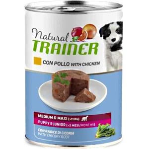 Trainer Natural Puppy & Junior Umido con Pollo - Alimento Completo per Cuccioli di Taglia Media e Grande - Lattina da 400 g