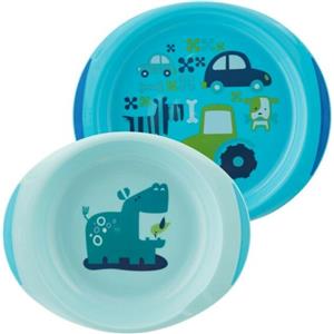 Chicco Set Piatti Azzurro/Verde 12 mesi - Piatto Fondo e Piano Antiscivolo per Bambini