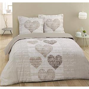 VISION ALICE cuori - 100% cotone - Set Copripiumoni matrimoniale 200 x 200cm con 2 federe 65 x 65cm per letto matrimoniale - Tessuto morbido e confortevole - Colore: beige - Certificato Oeko-Tex