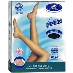 DESA PHARMA Srl Sauber Classico Calza Autoreggente Maglia Liscia 140 Denari Nero Taglia 3 con Balze in Pizzo e Silicone