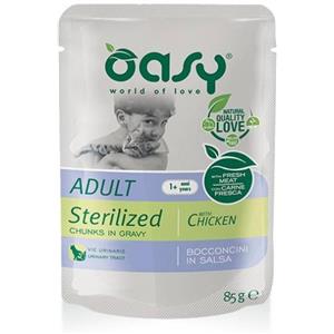 Oasy Cat Bocconcini in Salsa Pollo 85 gr - Cibo Umido Completo per Gatti Adulti Sterilizzati