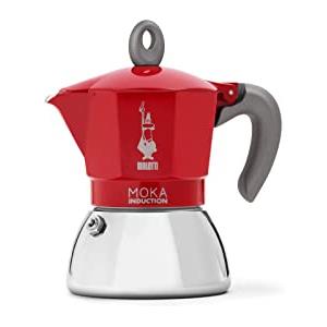 Bialetti Caffettiera Moka Induction, 4 Tazze (150 ml), Adatta a Tutti i piani cottura, Design Elegante, Rosso