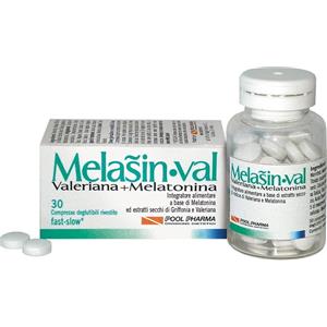 Pool Pharma Melasin Val - Integratore Alimentare con Melatonina 1mg, Griffonia e Valeriana, 30 Compresse per Sonno e Relax