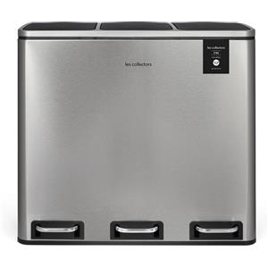 Les Collectors Cestino per Rifiuti a Pedale in Acciaio Inox Antimpronta, 54L, 3 Scomparti, Chiusura Silenziosa