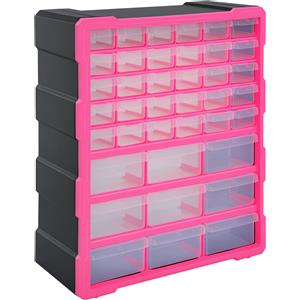 DURHAND Cassettiera in Plastica Portaminuterie con 39 Cassetti Trasparenti, Montaggio a Muro o a Terra 38x16x47.5cm Rosa