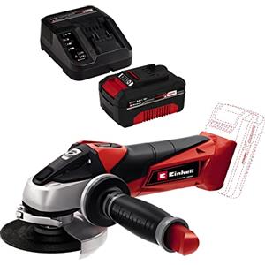 Einhell 4431110 Te-AG 18 Li Solo Smerigliatrice Angolare + Power-X-Change Starter Kit, Caricabatteria e Batteria da 4000 mAh Li-Ion, Nero, Rosso