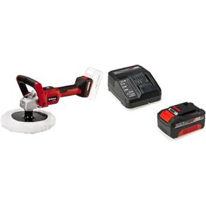 Einhell Lucidatrice/Levigatrice a Batteria Ce-Cp 18/180 Li E-Solo Power X-Change + Power-X-Change Starter Kit, Caricabatteria e Batteria da 4000 mAh Li-Ion, Nero, Rosso