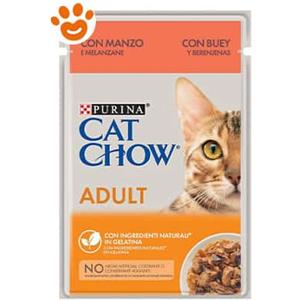 Purina Cat Chow Adult - Alimento umido con Manzo e Melanzane in gelatina, 85 gr