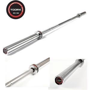 Toorx Bilanciere Olimpico Cross Competition 220 cm, 20 kg, Carico Max 1000 kg, Finitura Cromata e Manicotti Antiscivolo