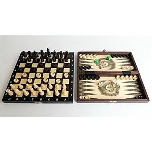 Master of Chess Scacchiera in Legno 26 cm - 3 in 1 Fatto a Mano Piccoli Backgammon, Dama, Scacchiera Portatile - Set di Scacchi Pieghevoli per Bambini e Adulti