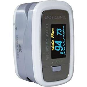 Mobiclinic, Saturimetro da dito, PX-01, Marchio Europeo, Schermo OLED, Marcatura CE, Misuratore ossigeno sangue, Frequenza cardiaca, Curva pletismografica, Pulsossimetro professionale, colore Bianco