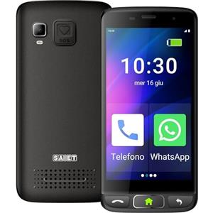 SAIET - Cellulare Smart Senior STS502 - Telefono Per Anziani 4G e Bluetooth -Tasti e Lettere Grandi - Smartphone con Whatsapp e SOS - Nero