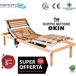 MEMORYLINE Luxury Line - Rete Elettrica Motorizzata Singola 80x190 cm in Legno di Faggio con Doppio Motore OKIN e Telecomando Wireless