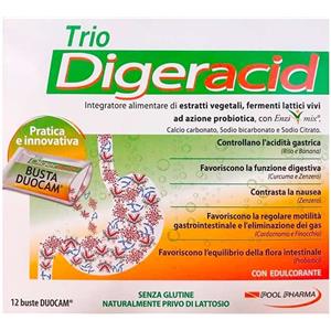 Pool Pharma Trio Digeracid - Integratore Digestivo con Riso, Banana, Curcuma e Probiotici in 12 Bustine