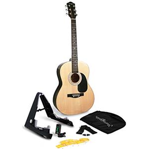 Martin Smith Kit Chitarra Acustica con Chitarra Acustica a Grandezza Naturale con Supporto, Accordatore, Borsa, Tracolla, Plettri & Lezioni