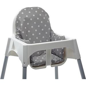 Messy Me- Cuscino Adatto a Seggiolone IKEA Antilop per Bambini - Facile da pulire (Grigio con stelle)