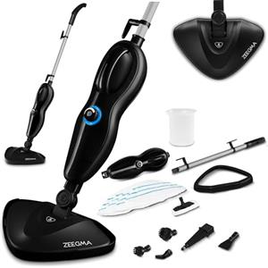 ZEEGMA Puur 2 in 1 Scopa a Vapore e Idropulitrice Pulitore a Vapore, 7 Accessori per la Pulizia, Capacità Serbatoio 370ml, Cavo 5m, 1500W di Potenza, 2 Filtri per L'acqua, LED, Disinfezione Efficace