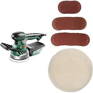 Bosch Home and Garden 06033A4000 PEx 400AE Levigatrice Rotorbitale, 370 W, 230 V + Bosch 2607019497 25 Fogli Abrasivi Roto-orbitale, 125 mm + Bosch Cuffia in pelle d'agnello, Ø 125 mm