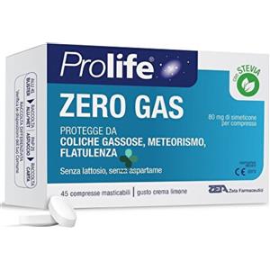 Prolife Zero Gas - Dispositivo Medico per Flatulenza e Gonfiore Addominale - 45 Compresse Masticabili con Simeticone e Fermenti Lattici