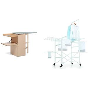 Foppapedretti Lo Stiro Mobile con ASSE da Stiro A Scomparsa, Naturale & Supergulliver Stendibiancheria, Metallo, Bianco, 189 X 122 X 174 Cm