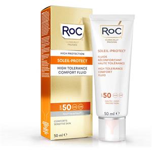 RoC Fluido Solare Viso SPF 50 - Ipoallergenico e Senza Profumo per Pelle Sensibile - 50 ml