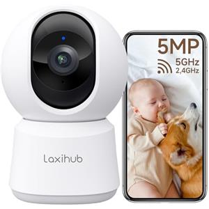 LAXIHUB 3K/5MP Telecamera WiFi Interno 5GHz, Telecamera Sorveglianza Interno, 355° Telecamera Cani con Visione Notturna, Rilevamento di Movimento/Suono, Tracciamento Automatico, Audio Bidirezionale