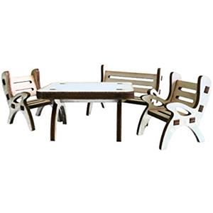 Petra's Bastel News Set di 4, Composto da 1 Tavolo, 1 Panca da Giardino e 2 sedie in Legno, Altezza Circa 4 cm, 4cm