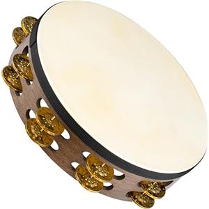 Meinl Percussion TAH2V-WB - Tamburello in legno con testa di pelle di capra e 2 file di sonagli in ottone nel telaio, diametro: 25,40 cm (10''), colore marrone noce