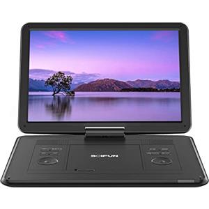 BOIFUN Lettore DVD Portatile da 17,5 con Schermo HD da 16, Batteria Ricaricabile da 6 Ore, Supporto USB/SD Card/Sync TV e Diversi Formati di Disco, Altoparlante Ad Alto Volume, Nero