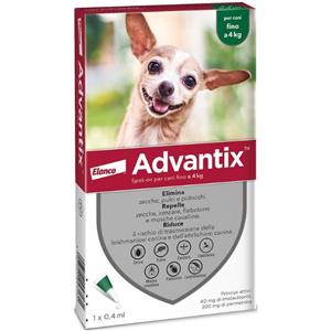 Advantix® Spot-On Antiparassitario per Cani Fino a 4 kg - 1 Pipetta da 0,4 ml, Elimina Zecche, Pulci e Pidocchi, Protegge da Zanzare e Rischio di Leishmaniosi