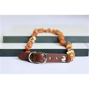 amber us Collare ambra baltica per cani e gatti con cinturino in pelle regolabile | Aiuta a evitare zecche e pulci | Fatto da ambra baltica naturale non lucidata (20-25 cm)