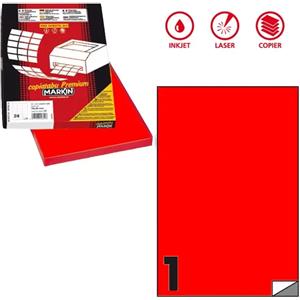 Markin Etichetta adesiva C/503 rossa fluo A4 100 fogli - permanente, compatibile con fotocopiatrici e stampanti