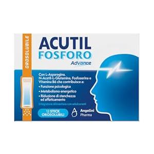 Acutil Fosforo Advance, Integratore Alimentare con Vitamina B6, L-Asparagina, Fosfoserina e L-Glutammina, Contribuisce a Rimanere Concentrati e a Ragionare con la Giusta Lucidità, 12 Stick Orosolubili
