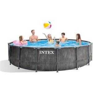 Piscina Intex Fuori Terra Rotonda Greywood Prism Frame dim.457x122cm Lt.16805 Filtro Scaletta sicurezza Telo, Copertura