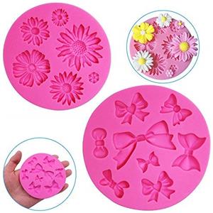 FineGood 2 Pezzi Decorativo stampi in Silicone, a Forma di Fiore di crisantemo e Papillon, Cioccolato Fondente Argilla Sugar Craft Sapone Decorazione stampi Torta di Cottura DIY Tool - Rosa