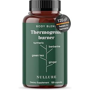 Nullure Brucia Grassi Termogenico |Formula Termogenica Naturale I Vegan I - Tè verde + Curcuma + Zenzero + Berberina + Resveratrolo + Aglio + Vitamina A + Piperina - 120 Capsule (2 mesi)