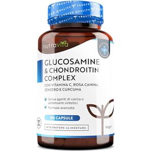 Nutravita Glucosamina Solfato e Condroitina Complesso - con Vitamina C, Estratti di Cinorrodo, Zenzero e Curcuma - 180 Capsule Alto Dosaggio - Prodotto nel Regno Unito da Nutravita