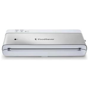 FoodSaver VS0100X Macchina Sottovuoto per Alimenti, Aspirazione + Sigillatura Automatica o solo Sigillatura, Tubo con Adattatore Salva Freschezza, Incluso 1 Rotolo 28cmx2,43 mt e 4 Sacchetti, Bianco