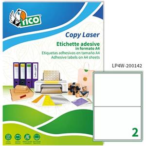 Tico Etichette Adesive Copy Laser Premium Bianche 200x142 mm - 2 Etichette/Foglio - Confezione da 100 Fogli - Angoli Arrotondati