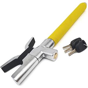 KRASER WA839Y Antifurto Auto Blocca Sterzo Alta Sicurezza, Blocca Volante Giallo Più Visibile Deterrente, 3 Chiavi Antiscasso, Acciaio Inossidabile, Martello Emergenza, Bloccasterzo Automobile