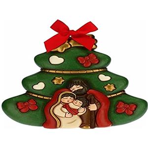 THUN - Formella Albero di Natale con Sacra Famiglia - Decorazioni Natale Casa - Formato Grande - Ceramica - 25,1 x 4,3 x 25,4 h cm