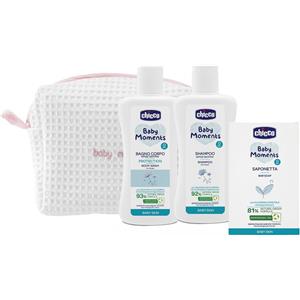 Chicco Baby Moments Set Igiene Neonato - Beauty Case con Zip, Bagnoschiuma Senza Lacrime, Shampoo e Saponetta per Pelli Sensibili, 0 Mesi