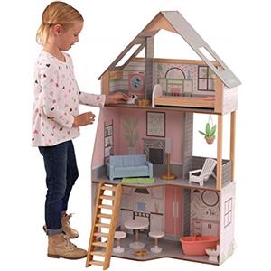 KidKraft Casa Alina in Legno Adatta per Bambole di 30 cm, 15 Accessori Inclusi, 3 Livelli di Gioco, 10229