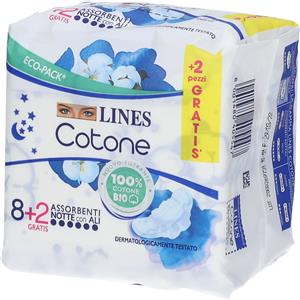 Lines Assorbenti Lines Cotone Bio Ultra Notte con ali, 10 pezzi