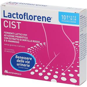 Montefarmaco Lactoflorene Cist - Integratore Alimentare per il Benessere delle Vie Urinarie con Fermenti Lattici, Mirtillo Rosso e D-mannosio - 10 Bustine