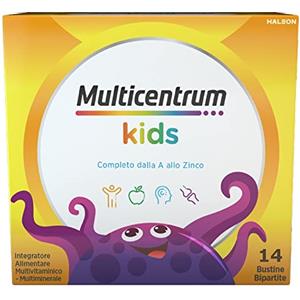 Multicentrum Kids, Integratore Alimentare Multivitaminico Completo, con Ferro, Calcio, Adatto ai Bambini Dai 3 Anni, Insapore, 14 Bustine