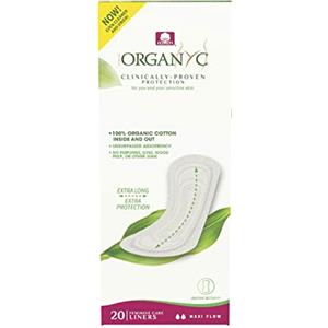 Organyc Slip piatto in 100% cotone biologico certificato dentro e fuori - Assorbente igienico quotidiano, privo di pasta di legno, profumi, SAP e sostanze chimiche - Maxi Flow, 20 pezzi