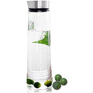 Buwico, caraffa da 1 litro, forma classica, per acqua, succo, tè freddo, limonata, latte o bevande frizzanti, in vetro borosilicato, con coperchio in acciaio inox, vetro borosilicato, 1 l